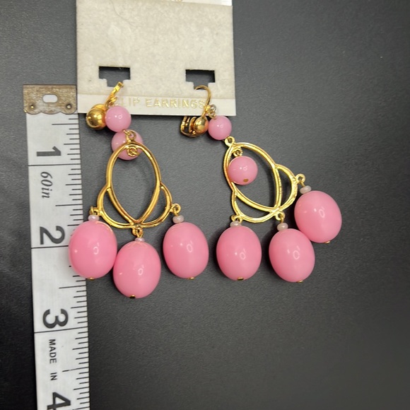 Joel Powell gold-pink Clip Earrings vtg - Picture 5 of 5